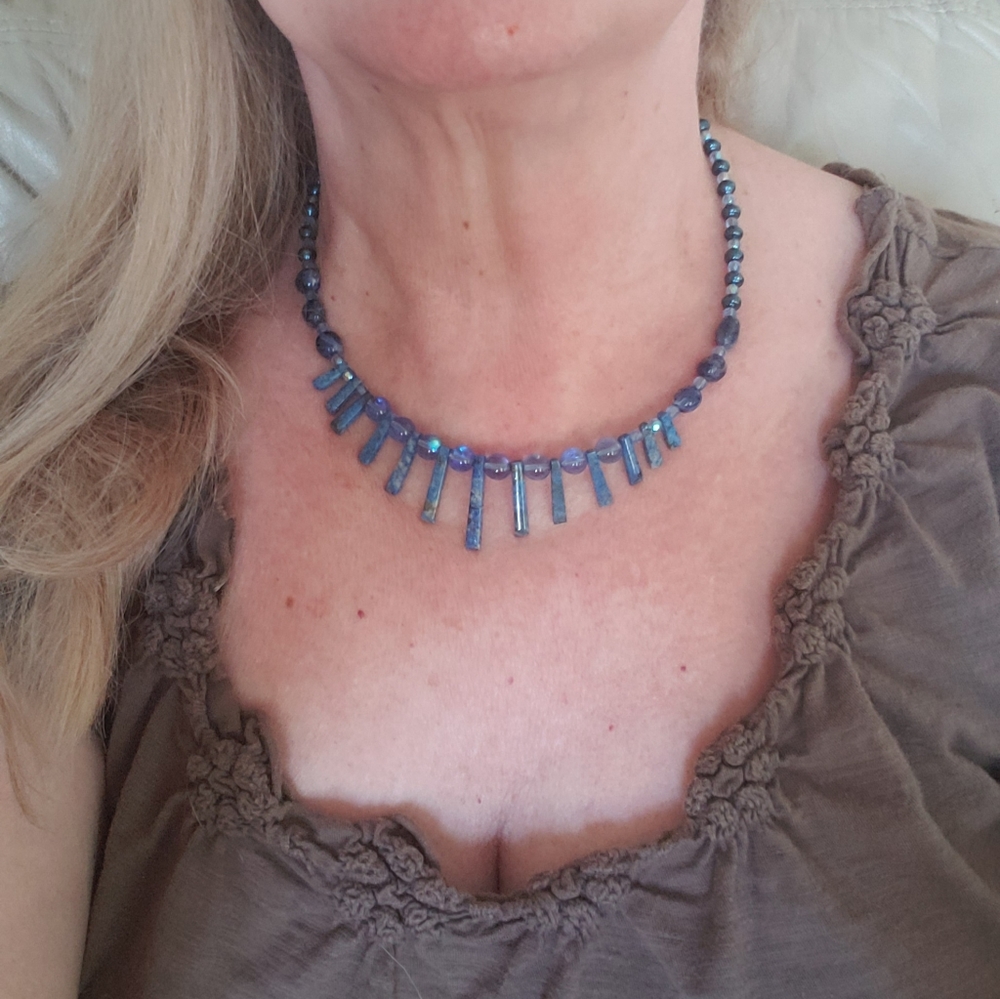 New Lapis Lazuli Necklace! Handmade Of Lapis Lazuli sticks and nuggets. GORGEOUS - Picture 3 of 5
